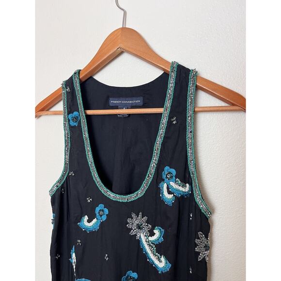 French Connection Black Beaded Sleeveless Cotton Dress Women’s Sz 4 Y2K - Picture 2 of 9